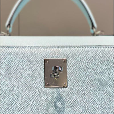 HERM Kelly 25cm Sellier Bag In Blue Brume Epsom Leather