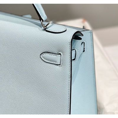 HERM Kelly 25cm Sellier Bag In Blue Brume Epsom Leather