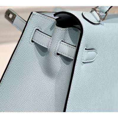 HERM Kelly 25cm Sellier Bag In Blue Brume Epsom Leather