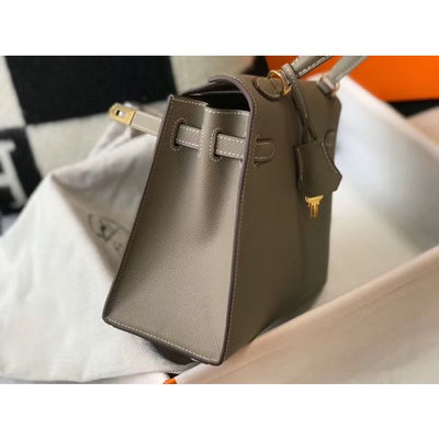HERM Kelly 25cm Sellier Bag In Gris Asphalt Epsom Leather