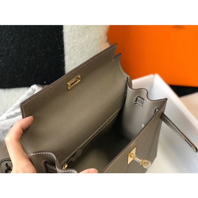 HERM Kelly 25cm Sellier Bag In Gris Asphalt Epsom Leather