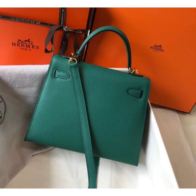 HERM Kelly 25cm Sellier Bag In Malachite Epsom Leather