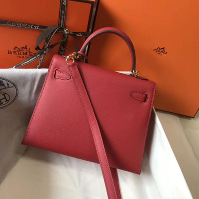 HERM Kelly 25cm Sellier Bag In Red Epsom Leather