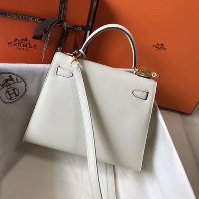 HERM Kelly 25cm Sellier Bag In White Epsom Leather