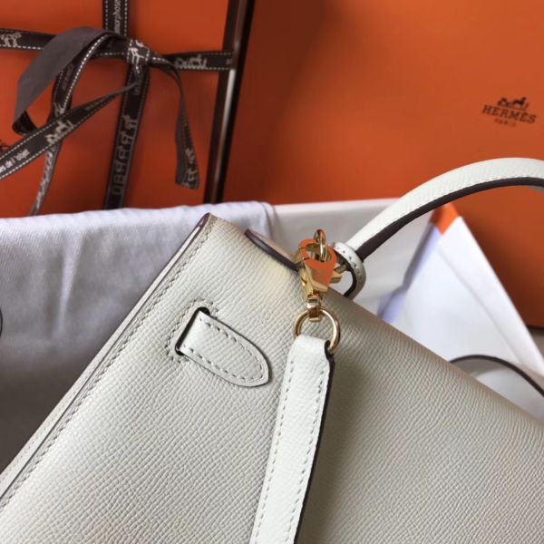 HERM Kelly 25cm Sellier Bag In White Epsom Leather