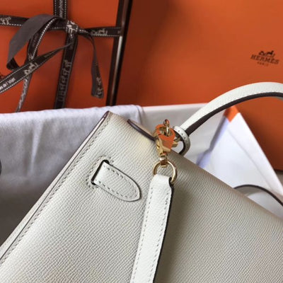 HERM Kelly 25cm Sellier Bag In White Epsom Leather
