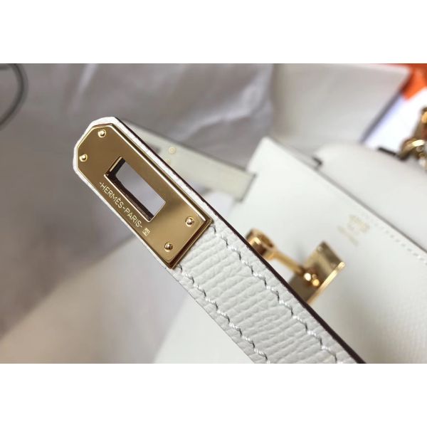 HERM Kelly 25cm Sellier Bag In White Epsom Leather