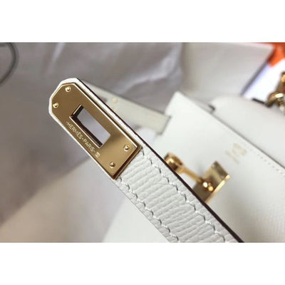 HERM Kelly 25cm Sellier Bag In White Epsom Leather