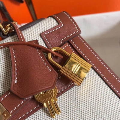 HERM Kelly 28cm Bag In Canvas With Barenia Leather