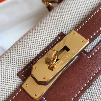 HERM Kelly 28cm Bag In Canvas With Barenia Leather