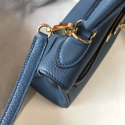 HERM Kelly 28cm Bag In Blue Agate Clemence Leather GHW