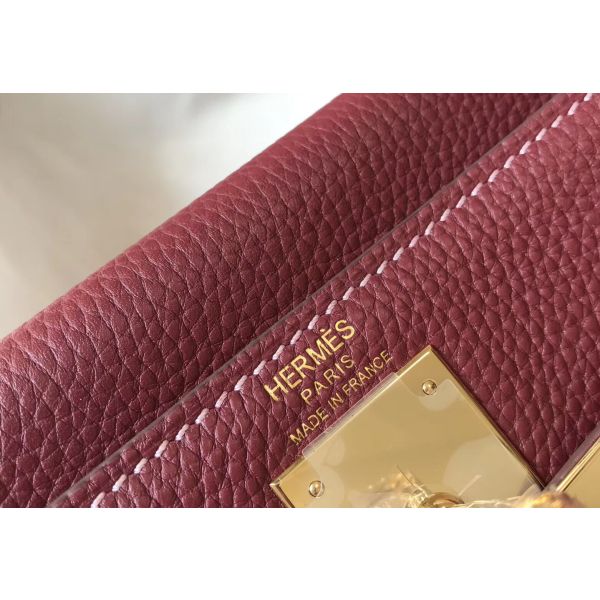HERM Kelly 28cm Bag In Bordeaxu Clemence Leather GHW