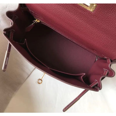 HERM Kelly 28cm Bag In Bordeaxu Clemence Leather GHW