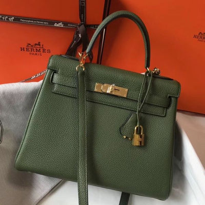 HERM Kelly 28cm Bag In Canopee Clemence Leather GHW