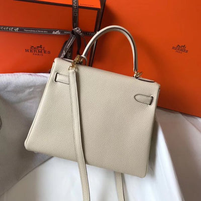 HERM Kelly 28cm Bag In Beton Clemence Leather GHW