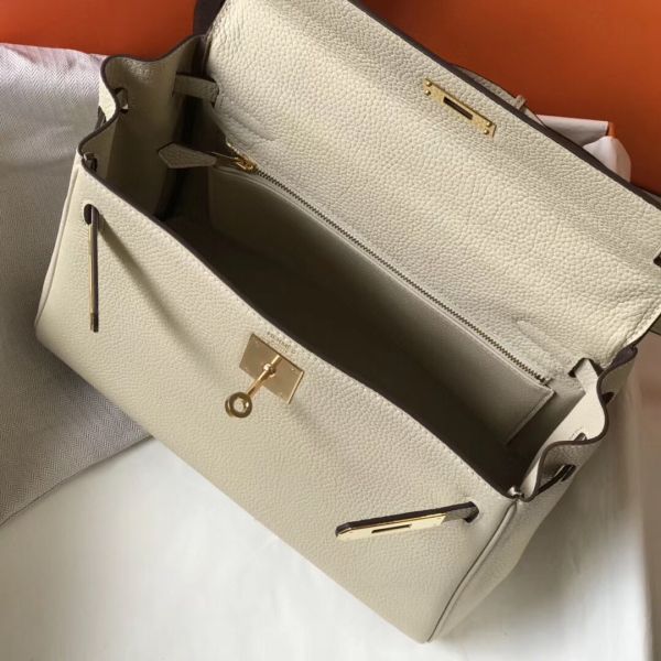 HERM Kelly 28cm Bag In Beton Clemence Leather GHW