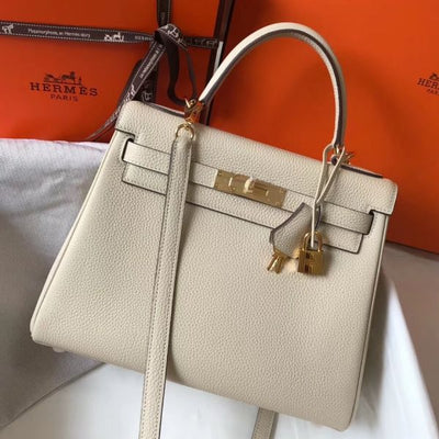 HERM Kelly 28cm Bag In Beton Clemence Leather GHW