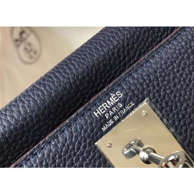 HERM Kelly 28cm Bag In Dark Blue Clemence Leather PHW