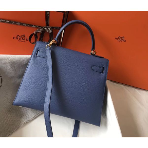 HERM Kelly 28cm Bag In Blue Agate Epsom Leather GHW