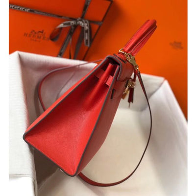HERM Kelly 28cm Bag In Red Epsom Leather GHW