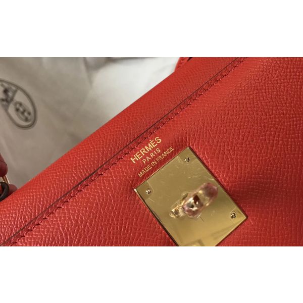 HERM Kelly 28cm Bag In Red Epsom Leather GHW