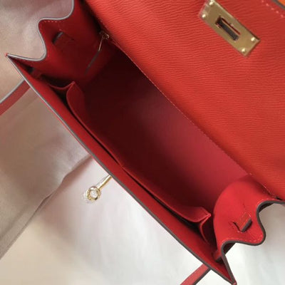 HERM Kelly 28cm Bag In Red Epsom Leather GHW
