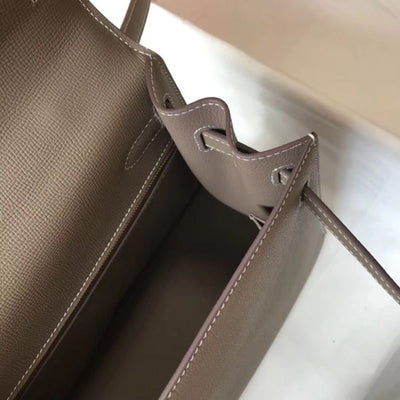 HERM Kelly 28cm Bag In Taupe Grey Epsom Leather GHW