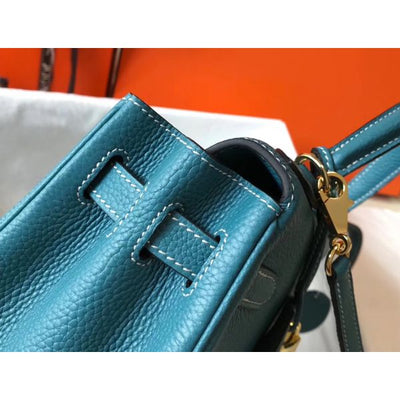 HERM Kelly 32cm Bag In Blue Jean Clemence Leather GHW