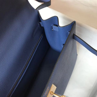 HERM Kelly 32cm Bag In Blue Agate Epsom Leather GHW