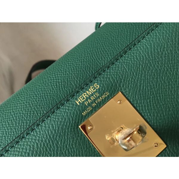 HERM Kelly 32cm Bag In Vert Vertigo Epsom Leather GHW