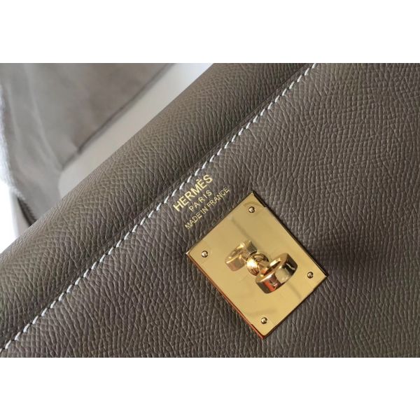 HERM Kelly 32cm Bag In Tuape Grey Epsom Leather GHW