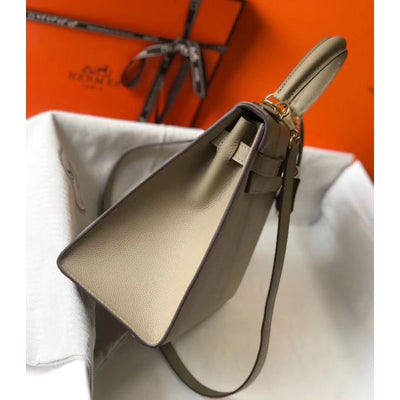 HERM Kelly 32cm Bag In Gris Tourterelle Epsom Leather GHW
