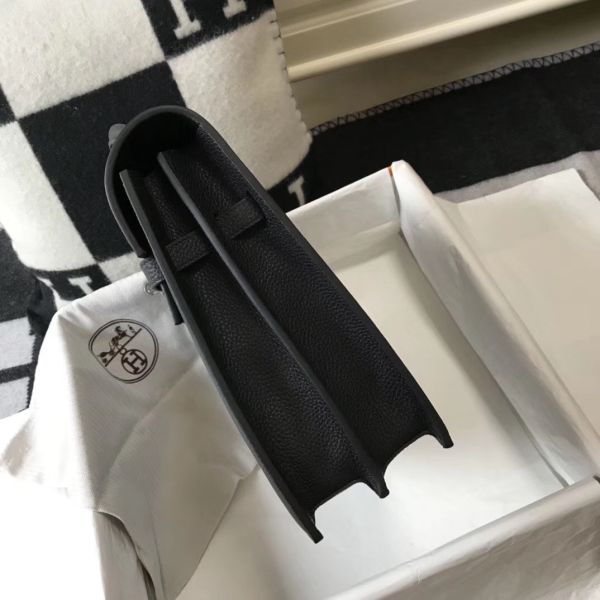 HERM Kelly Depeche 34 Briefcase In Black Calfskin