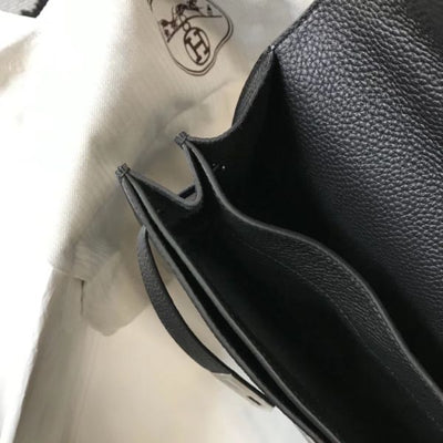 HERM Kelly Depeche 34 Briefcase In Black Calfskin
