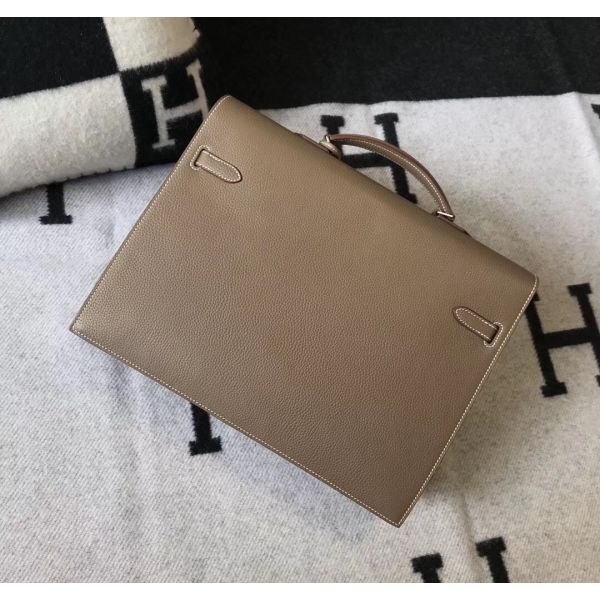 HERM Kelly Depeche 38 Briefcase In Taupe Calfskin