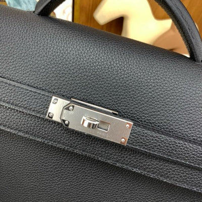 HERM Kelly Depeches 36 Briefcase in Black Clemence Leather