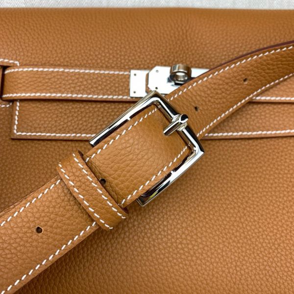 HERM Kelly Messenger Bag in Gold Clemence Leather
