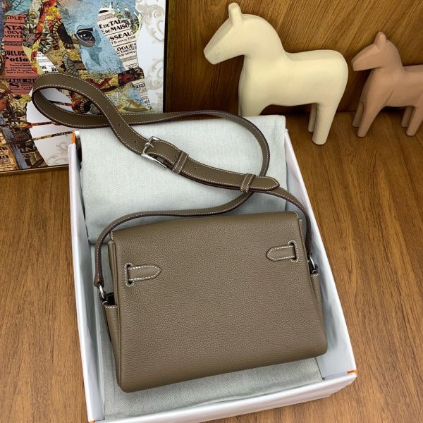 HERM Kelly Messenger Bag in Taupe Clemence Leather