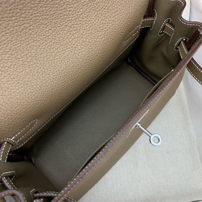 HERM Kelly Messenger Bag in Taupe Clemence Leather