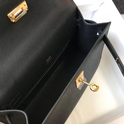 HERM Kelly Pochette Bag In Black Epsom Leather