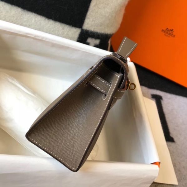 HERM Kelly Pochette Bag In Taupe Grey Epsom Leather