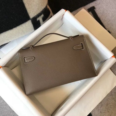 HERM Kelly Pochette Bag In Taupe Grey Epsom Leather