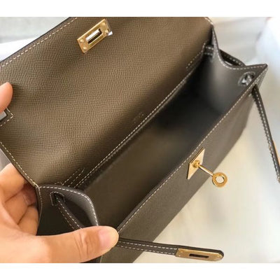 HERM Kelly Pochette Bag In Taupe Grey Epsom Leather