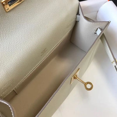 HERM Kelly Pochette Bag In White Epsom Leather