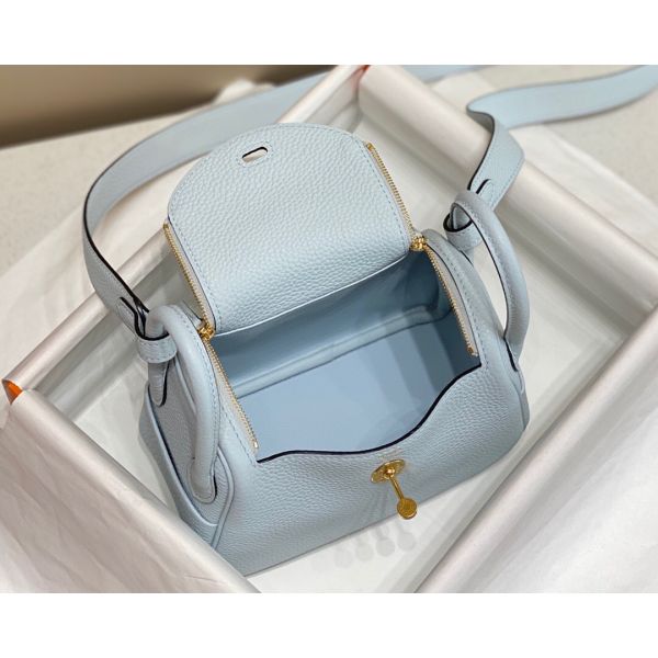 HERM Lindy Mini Bag In Blue Brume Clemence Leather GHW
