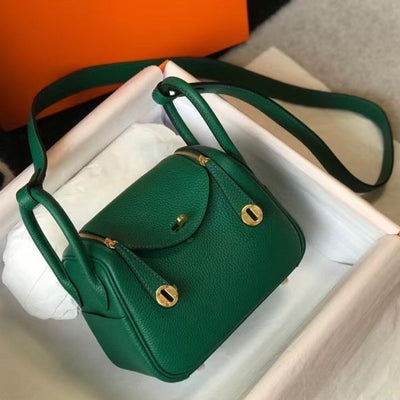 HERM Lindy Mini Bag In Green Clemence Leather GHW