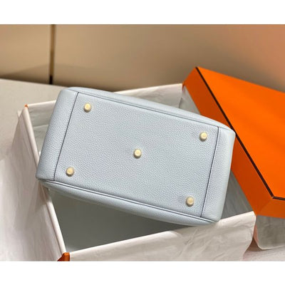 HERM Lindy 26cm Bag In Blue Brume Clemence Leather GHW