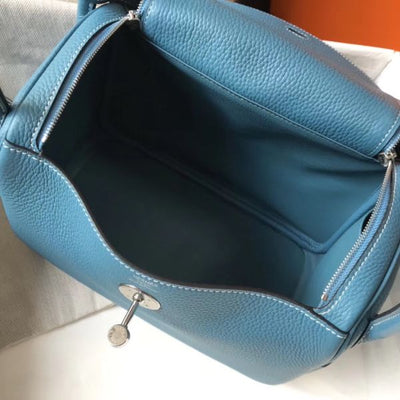 HERM Lindy 26cm Bag In Blue Jean Clemence Leather PHW