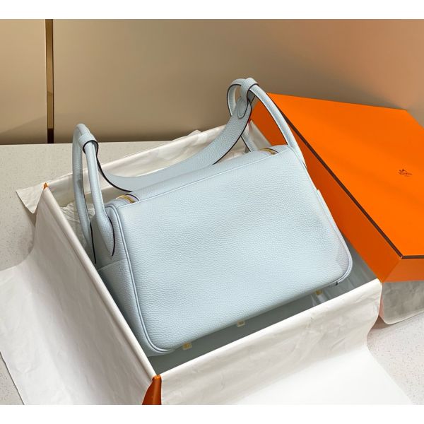 HERM Lindy 30cm Bag In Blue Brume Clemence Leather GHW