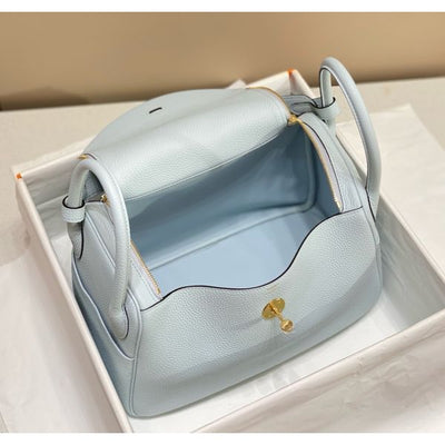 HERM Lindy 30cm Bag In Blue Brume Clemence Leather GHW
